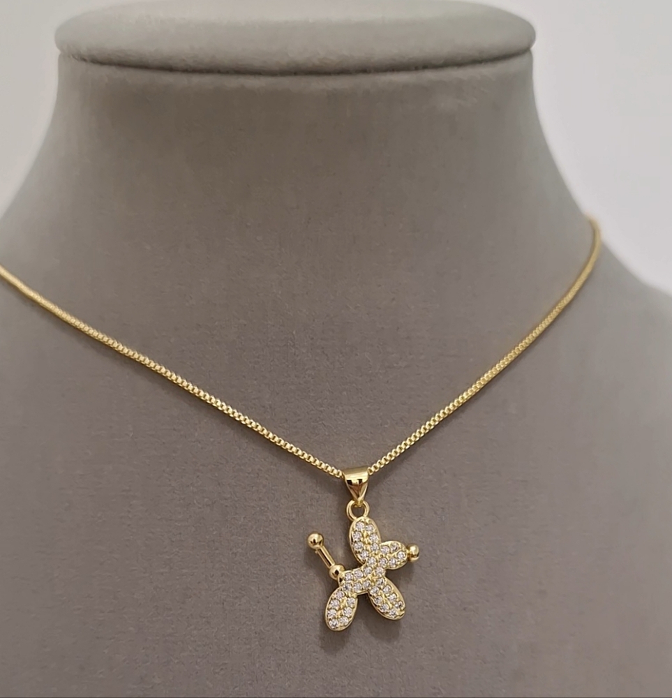 Multi diamonds balloon dog pendant Necklace